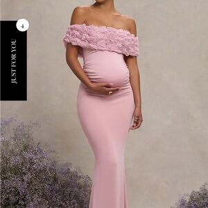 Club L London Pink Ruffled Off-Shoulder Maternity Bodycon Dress